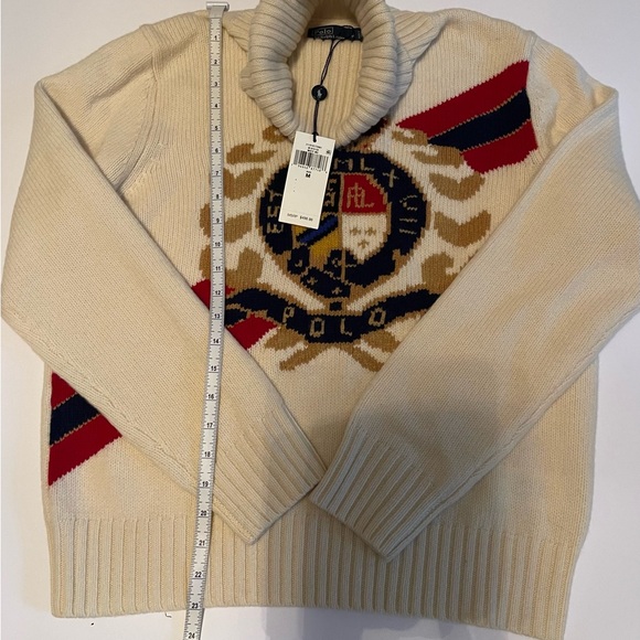 New Ralph Lauren Cream Turtleneck Sweater Intarsia Knit Logo Crest size M - Picture 11 of 11